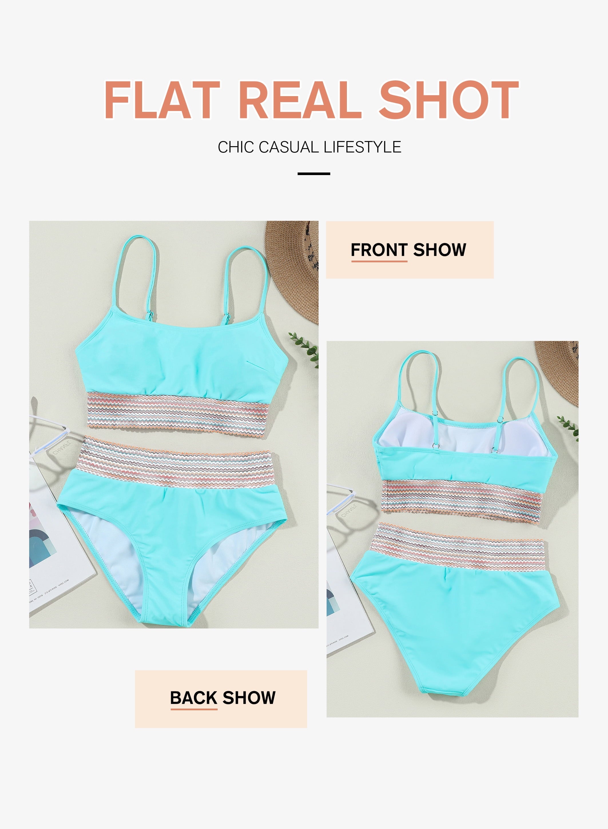 Bikinis for Women High Waisted Bathing Suits for Women Two Piece Tummy Control Swimsuits Adjustable Spaghetti Straps Bikini Swimwear